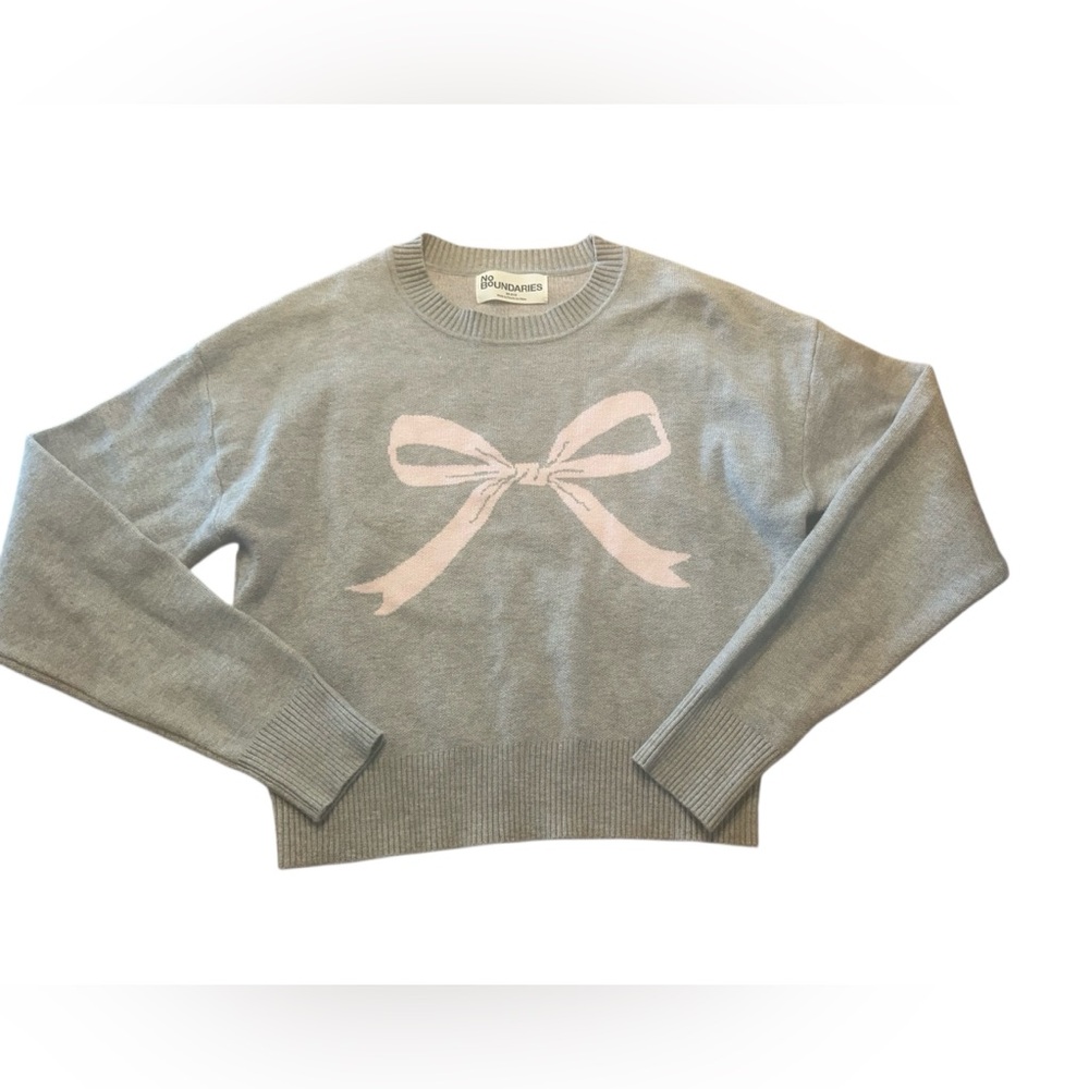 No Boundaries Gray Sweater with Pink Bow